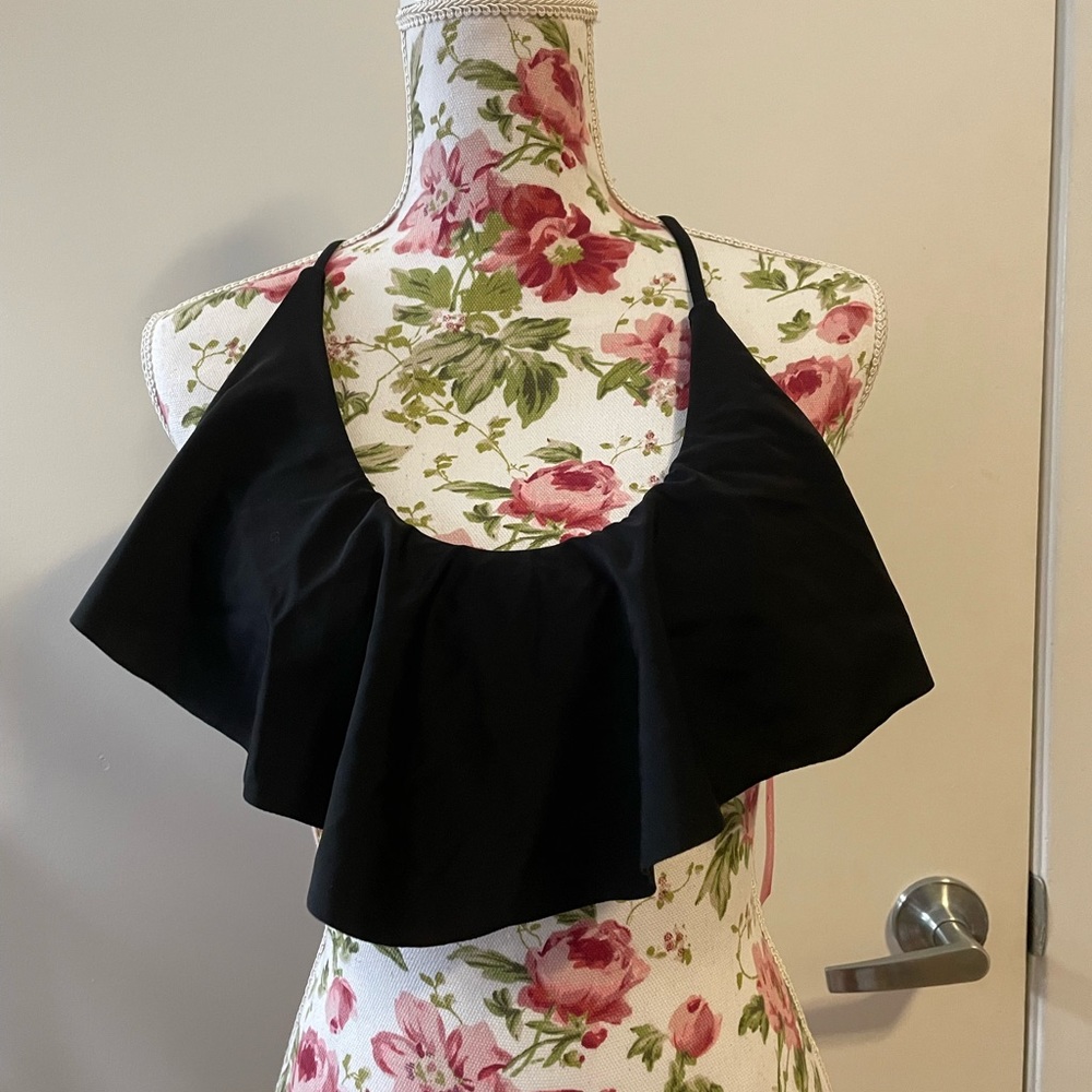 Black Ruffle Top Bikini with Cross Back Straps